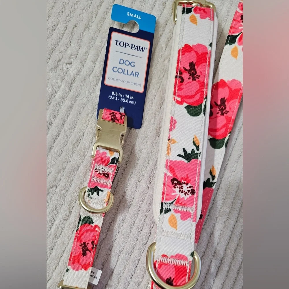 Top Paw White/Pink Floral Collar & Leash Set (S)